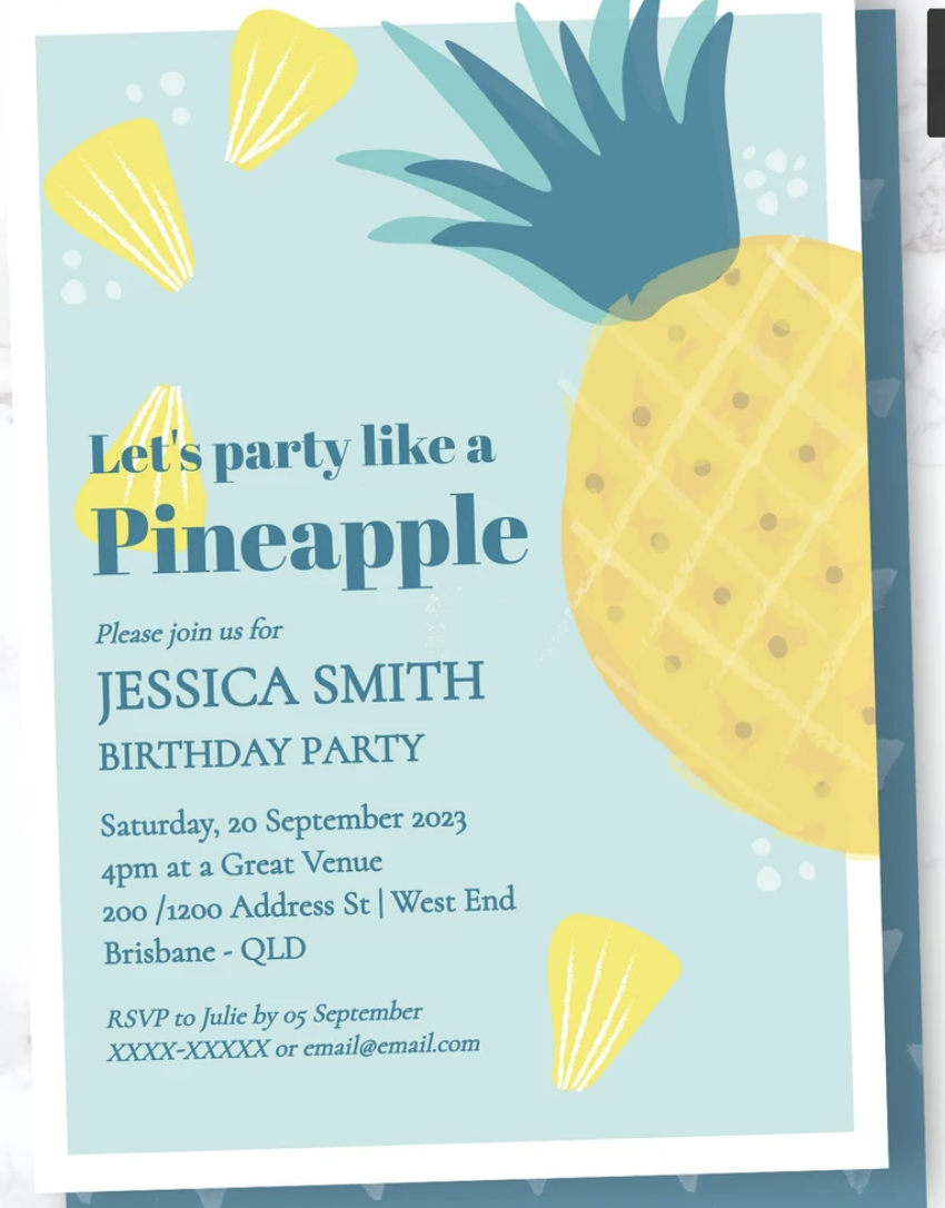 Let's Party Like A Pineapple Birthday Invitation