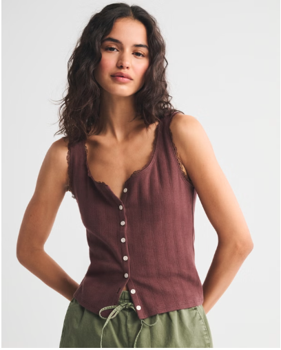 Pointelle Button-Through Tank