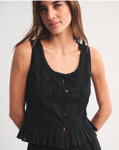 Button-Through Lace-Trim Tank