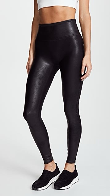 The sleek look of leather that you love in a super-comfortable pair of leggings by SPANX. The wide waistband makes for a flattering silhouette that won't roll down on you.