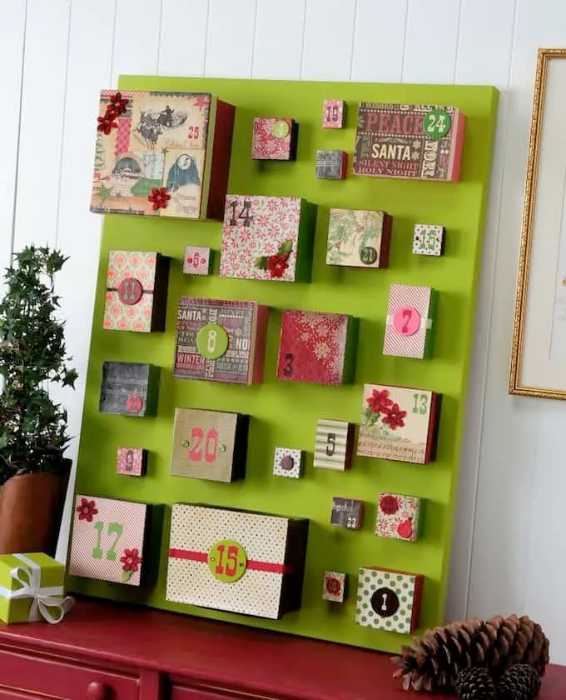 DIY Advent Calendar with Canvas and paper mache boxes from Mod Podge Rocks 