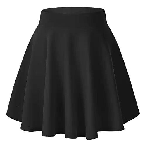 Urban CoCo Women's Basic Versatile Stretchy Flared Casual Mini Skater Skirt (Small, Black)