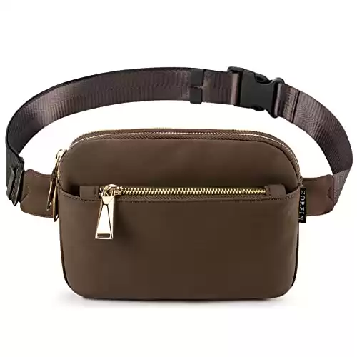 ZORFIN Fanny Packs for Women Men, Cross Body Fanny Pack Belt Bag for Women with Adjustable Strap, Fashion Waist Packs for Workout/Running/Hiking (Coffee)
