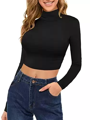 MSBASIC Kim Possible Costume Cosplay Black Long Sleeve Crop Top Turtle Neck Shirts Fall Tops for Women 2023 Trendy(Black,S)