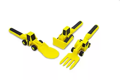 Constructive Eating - Toddler Utensils Made in USA - Construction Silverware for Toddlers - Construction Utensils for Kids - Construction Eating Set with Excavator Fork and Spoon - Constructive Eats