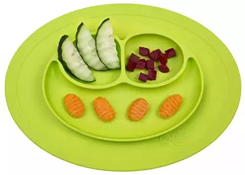 ezpz Mini Mat (Lime) - 100% Silicone Suction Plate with Built-in Placemat for Infants + Toddlers - First Foods + Self-Feeding - Comes with a Reusable Travel Bag - 6 Months+