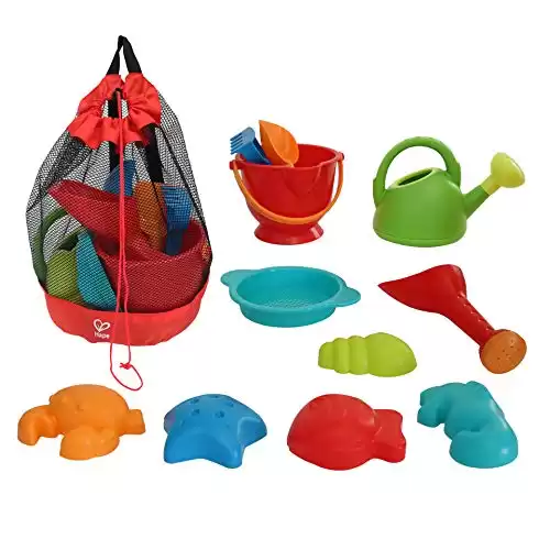 Hape Beach Toy Essential Set, Sand Toy Pack, Mesh Bag Included, E8603 , Red