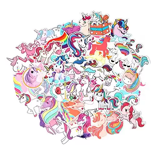 FNGEEN Unicorn Stickers 50pcs, Cute Girls Stickers Pack for Laptop Water Bottle Hydroflask Book Gifts Bag, Vinyl Waterproof Decals Rainbow Unicorn Decoration for Women Teens Luggage Scrapbooking Car