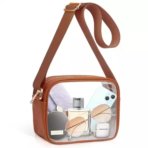 KETIEE Clear Bag for Stadium Events, Clear Crossbody Bag Stadium Approved Clear Purses for Women with Adjustable Strap for Concerts Sports Festivals (Brown)
