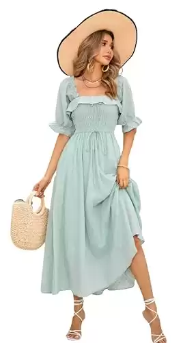 R.Vivimos Women Summer Half Sleeve Cotton Ruffled Vintage Elegant Backless A Line Flowy Long Dresses (Small, Green#2)