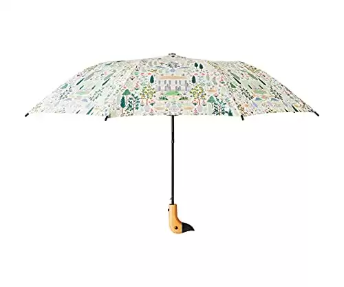 RIFLE PAPER CO. Camont Umbrella, Matching Storage Sleeve, Portable 11.125" Fold Up Size, Auto Open and Close, Wooden Handle, 43" Open Diameter, Printed in Full Color