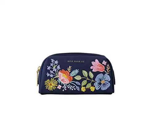 RIFLE PAPER CO. Bramble Small Cosmetic Pouch for Storing Small Accessories, Includes Gold Zipper, Printed in Full Color with Stylized Pattern and Foil Stamped Logo