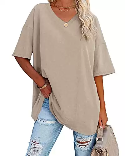 Ebifin Women's Oversized T Shirts Tees Half Sleeve V Neck Comfy Cozy Cotton Tunic Tops