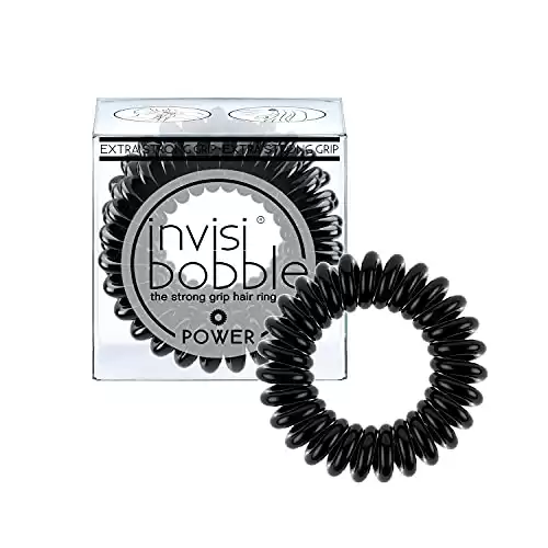 invisibobble Power Traceless Spiral Hair Ties - Pack of 3 True Black - Strong Elastic Grip Coil Hair Accessories for Active Women - No Kink, Non Soaking - Gentle for Girls Teens and Thick Hair