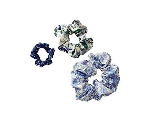 RIFLE PAPER CO. Peacock Scrunchie Set - Set of 3 Polyester Scrunchies, Small (3" Diameter) Medium (5" Diameter) and Large (6.5" Diameter) Sizes, Printed Coordinating Patterns in Tones o...