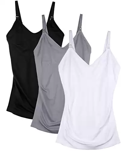DAISITY Womens Maternity Nursing Tank Cami for Breastfeeding with Adjustable Straps Pack of 3 Color Black Grey White Size S
