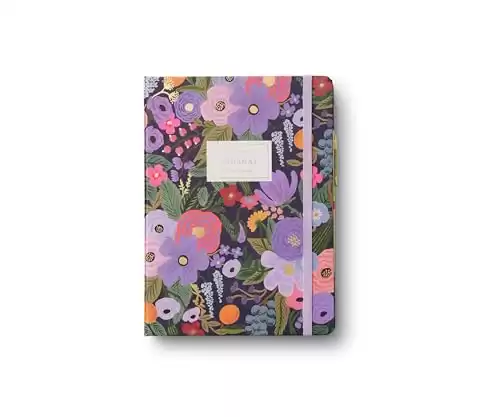 RIFLE PAPER CO. Journal with Pen | Hardcover Journal with Foil Accents, (144 Pages, Elastic Band Closure, Pocket for Extra Storage), Violet Garden Party
