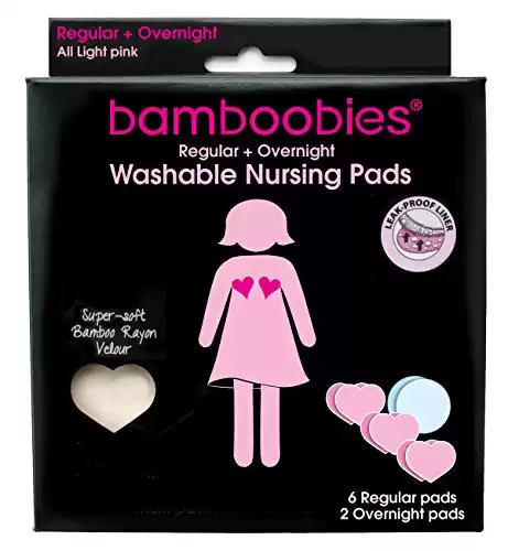 Bamboobies Women’s Nursing Pads, Reusable and Washable, Blue and Light Pink, 3 Regular Pairs and 1 Overnight Pairs, Leak-Proof Pads for Breastfeeding, 4 Pairs