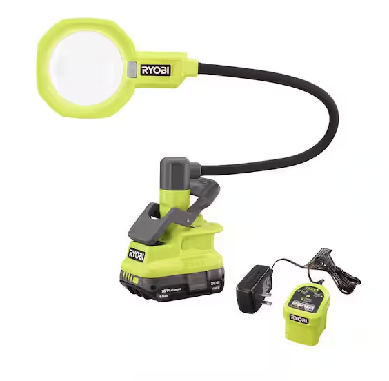 ONE+ 18V Cordless LED Magnifying Clamp Light Kit with 1.5 Ah Battery and Charger