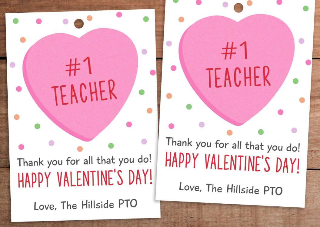 Valentine's Day Teacher Appreciation Thank you Gift Tag Editable Conversation Hearts